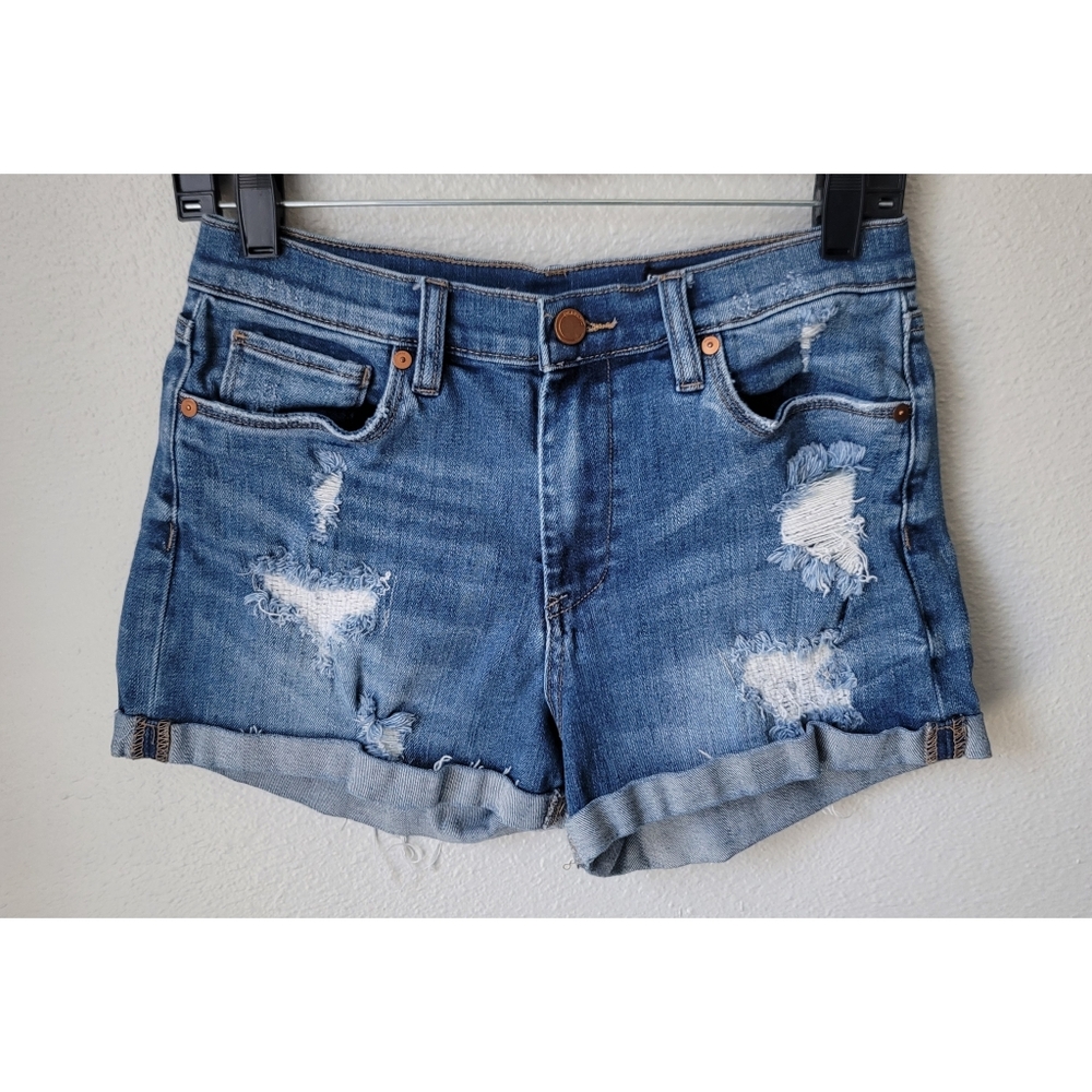 BlankNYC High Rise Fulton Distressed Jean Shorts Size 27 Color Medium Wash